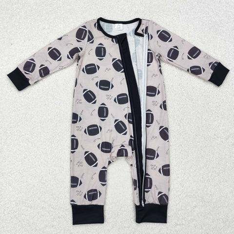 LR1435 Bamboo Football Baby Zip Romper Sleepers