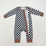 LR1436 Bamboo Plaid Brown Baby Zip Romper Sleepers