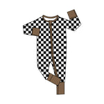 LR1436 Bamboo Plaid Brown Baby Zip Romper Sleepers