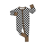 LR1436 Bamboo Plaid Brown Baby Zip Romper Sleepers