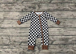 LR1436 Bamboo Plaid Brown Baby Zip Romper Sleepers