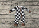 LR1436 Bamboo Plaid Brown Baby Zip Romper Sleepers