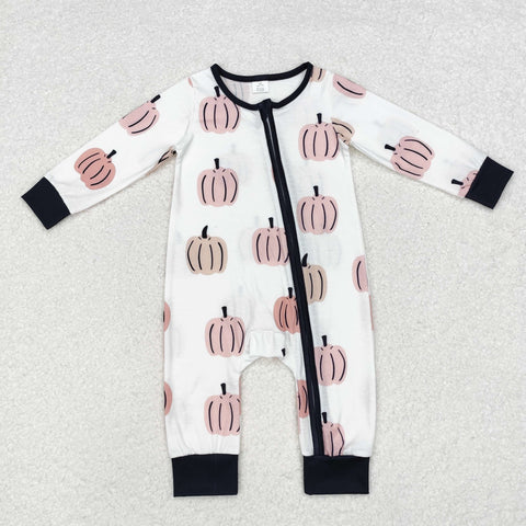 LR1437 Bamboo Pumpkin Baby Zip Romper Sleepers