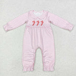 LR1441 Christmas Candy Cane Baby Girl Romper