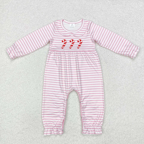 LR1441 Christmas Candy Cane Baby Girl Romper