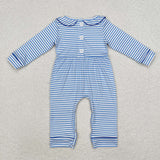 LR1447 Embroidery Dog Blue Stripe Baby Boy Romper