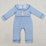 LR1447 Embroidery Dog Blue Stripe Baby Boy Romper