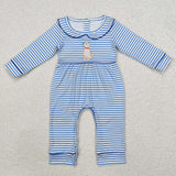 LR1447 Embroidery Dog Blue Stripe Baby Boy Romper