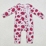 LR1456 Bamboo Pumpkin Pink Plaid Baby Zip Romper Sleepers