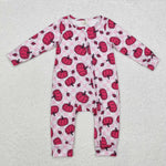 LR1456 Bamboo Pumpkin Pink Plaid Baby Zip Romper Sleepers