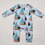 LR1459 Bamboo Christmas Cows Trees Baby Zip Romper Sleepers