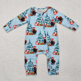 LR1459 Bamboo Christmas Cows Trees Baby Zip Romper Sleepers