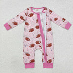 LR1464 Bamboo Football Pink Baby Zip Romper Sleepers