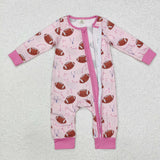 LR1464 Bamboo Football Pink Baby Zip Romper Sleepers