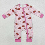 LR1464 Bamboo Football Pink Baby Zip Romper Sleepers