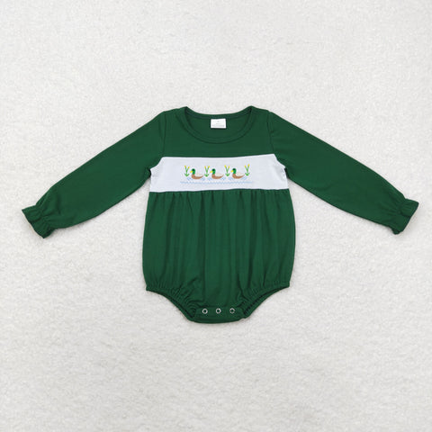 LR1466 Embroidery Mallard Green Baby Girl Bubble Romper