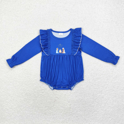 LR1473 Jesus Pray Blue Baby Girl Bubble Romper