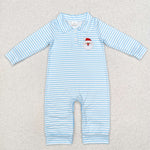 LR1475 Embroidery Christmas Santa Blue Baby Boy Romper