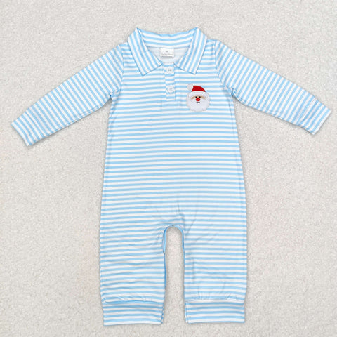 LR1475 Embroidery Christmas Santa Blue Baby Boy Romper