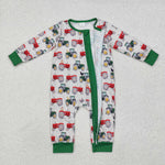 LR1480 Bamboo Truck Green Baby Zip Romper Sleepers