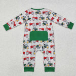 LR1480 Bamboo Truck Green Baby Zip Romper Sleepers