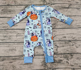 LR1482 Halloween Pumpkin Cartoon Blue Dog Baby Zip Romper Sleepers