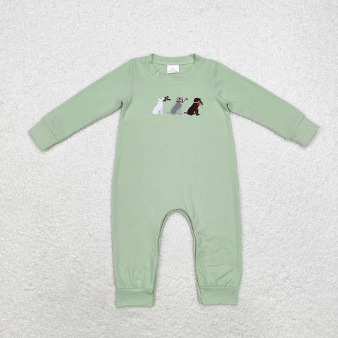 LR1496 Embroidery Mallard Dog Green Baby Boys Romper