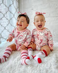 LR1511 Christmas Candy Canes Santa Baby Girl Bubble Romper