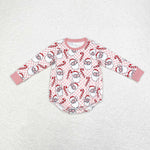 LR1511 Christmas Candy Canes Santa Baby Girl Bubble Romper