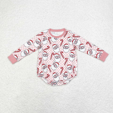 LR1511 Christmas Candy Canes Santa Baby Girl Bubble Romper