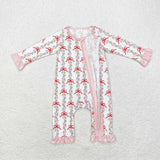 LR1517 Bamboo Flower Coquette Bows Pink Baby Zip Romper Sleepers