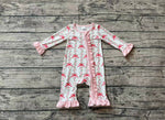 LR1517 Bamboo Flower Coquette Bows Pink Baby Zip Romper Sleepers