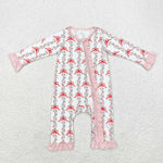 LR1517 Bamboo Flower Coquette Bows Pink Baby Zip Romper Sleepers