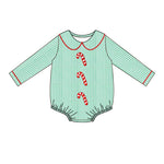 LR1519 Christmas Candy Canes Green Baby Boy Bubble Romper