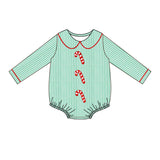 LR1519 Christmas Candy Canes Green Baby Boy Bubble Romper