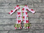 LR1557 Christmas Green Animal Tie Bow Baby Girl Romper