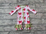 LR1557 Christmas Green Animal Tie Bow Baby Girl Romper