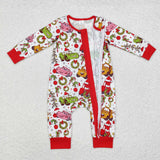 LR1559 Bamboo Christmas Cartoon Cars Red Baby Zip Romper Sleepers