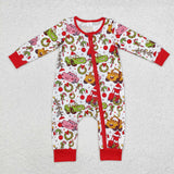 LR1559 Bamboo Christmas Cartoon Cars Red Baby Zip Romper Sleepers