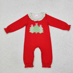 LR1560 Christmas Trees Red Green Stripe Baby Girl Romper