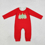 LR1561 Christmas Trees Red Green Stripe Baby Boy Romper