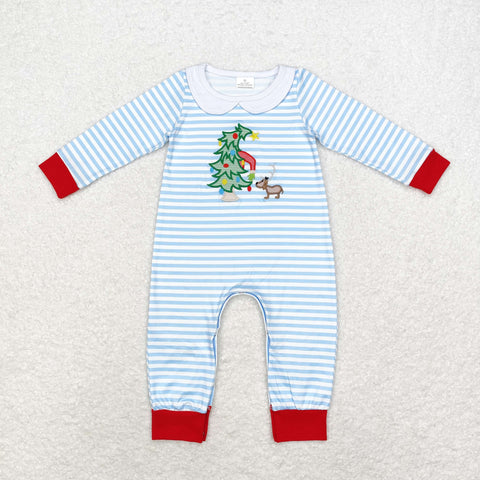 LR1564 Embroidery Christmas Trees Red Baby Boys Romper