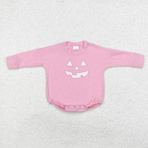 LR1573 Embroidery Halloween Pink Baby Girl Bubble Romper