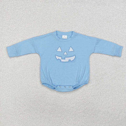 LR1575 Embroidery Halloween Blue Baby Boy Bubble Romper