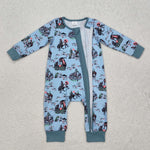 LR1578 Cowboy Cactus Blue Baby Zip Romper Sleepers