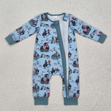 LR1578 Cowboy Cactus Blue Baby Zip Romper Sleepers