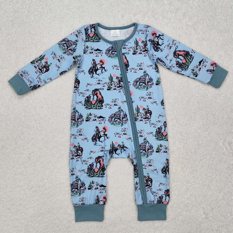 LR1578 Cowboy Cactus Blue Baby Zip Romper Sleepers