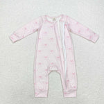 LR1579 Bamboo Coquette Bows Pink Baby Zip Romper Sleepers