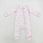 LR1579 Bamboo Coquette Bows Pink Baby Zip Romper Sleepers