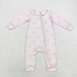 LR1579 Bamboo Coquette Bows Pink Baby Zip Romper Sleepers